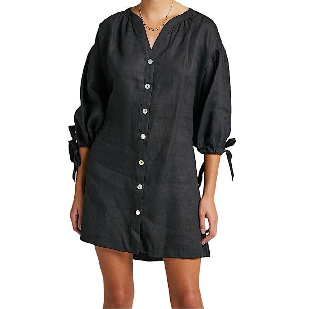 REVOLVE SHOWPO. Dress AMALIE THE LABEL Black Bellafleure Linen Dress Size 4